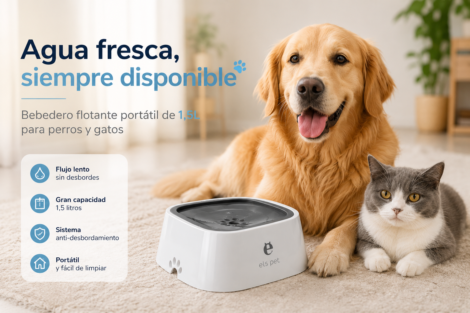 AquaPaw™ - Bebedero Antiderrames para Mascotas