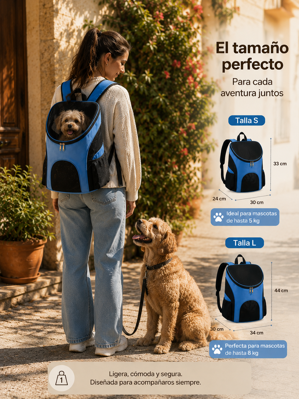 Mochila Transportadora para Mascotas — Respirable, Cómoda y Segura