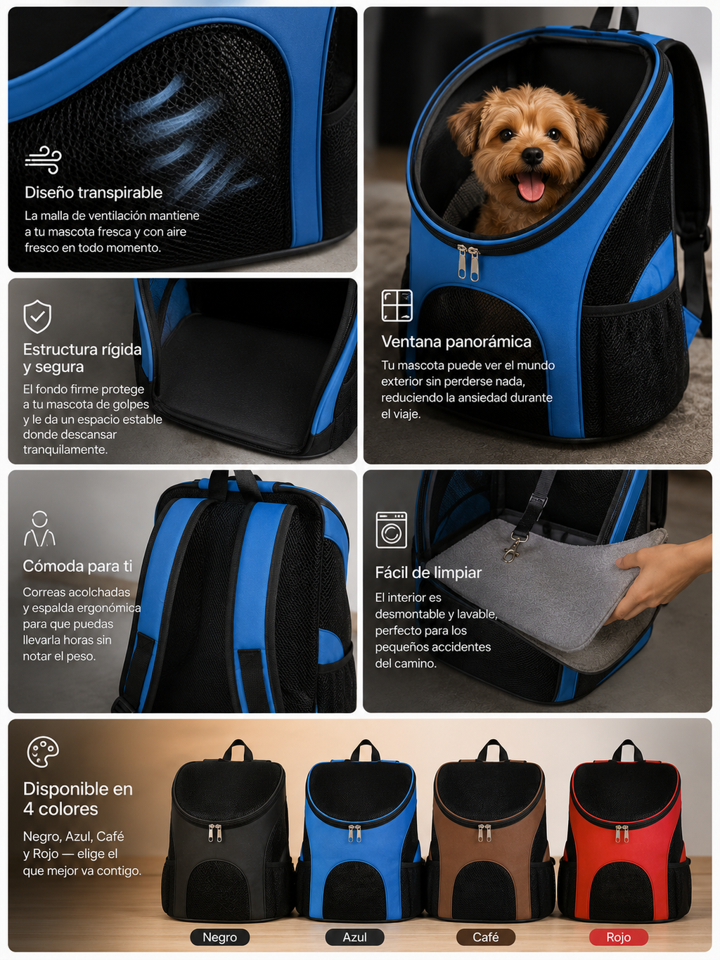 Mochila Transportadora para Mascotas — Respirable, Cómoda y Segura