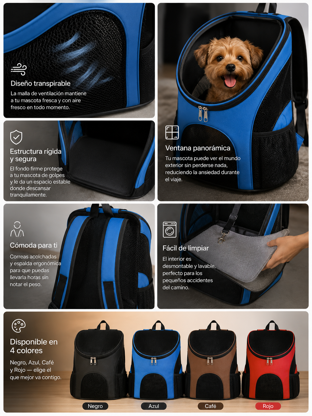 Mochila Transportadora para Mascotas — Respirable, Cómoda y Segura