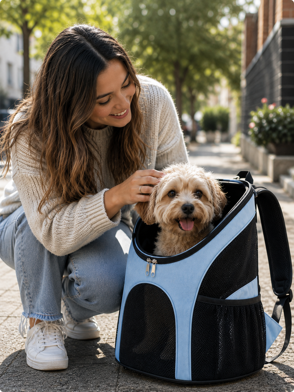 Mochila Transportadora para Mascotas — Respirable, Cómoda y Segura